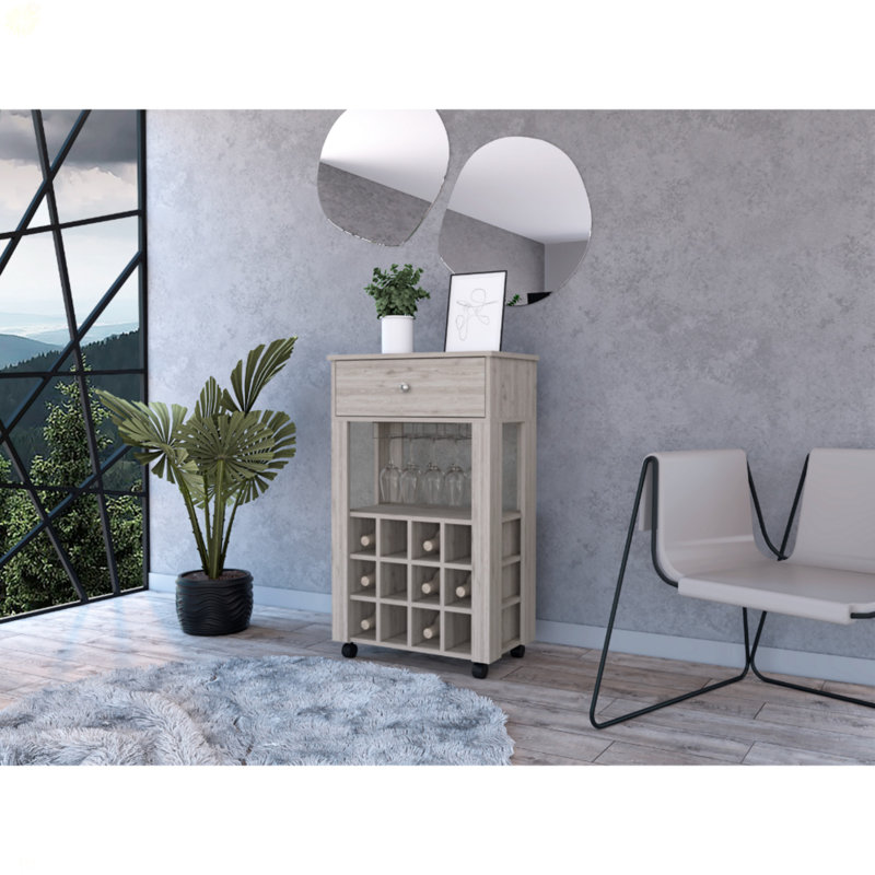 Ambler 1-Drawer 12-Bottle Wine Cabinet, Light Grey