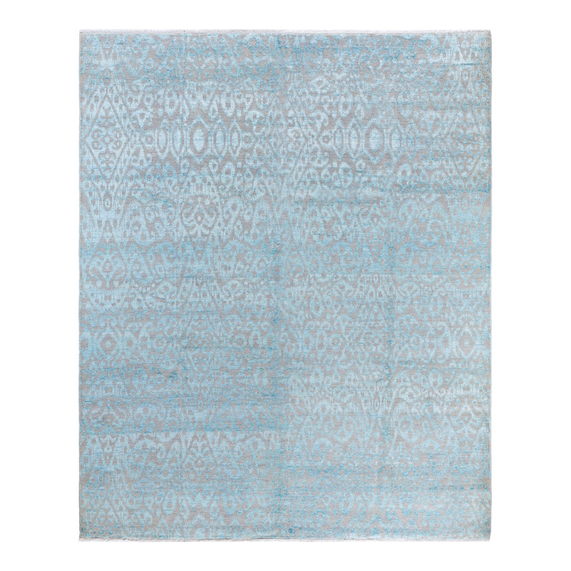 Tapis unique fait à la main Ikat - bleu, 8 pi 3 po x 10 pi 2 po