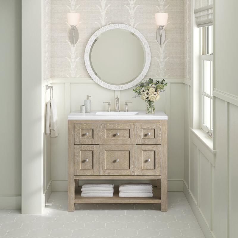Breckenridge 36'' W Single Vanity, Whitewashed Oak, 8" Widespread, Parisien Bleu