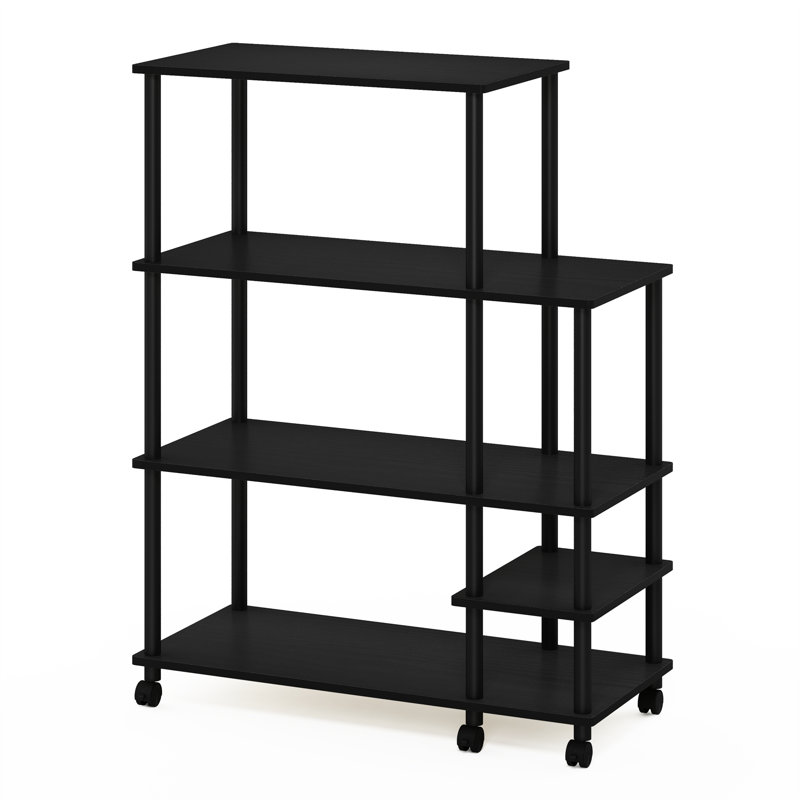 Nikali 4-Tier Wide Toolless Multipurpose Etagere Bookcase with Wheels, Americano/Black
