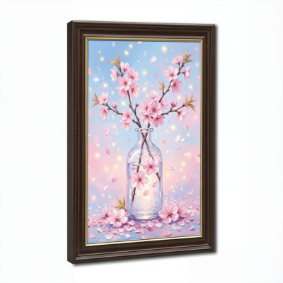 Art mural antique sur toile encadré doré pour le salon, la chambre à coucher, le bureau ou le vestibule - Décoration murale décorative avec fleur de cerisier