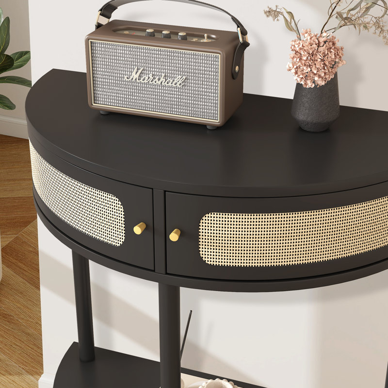 Table de bout demi-lune avec rotin