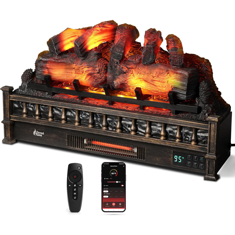 30" WiFi Infrared Quartz Electric Fireplace Log with Sound Crackling, Adjustable Flame Colours, Bronze