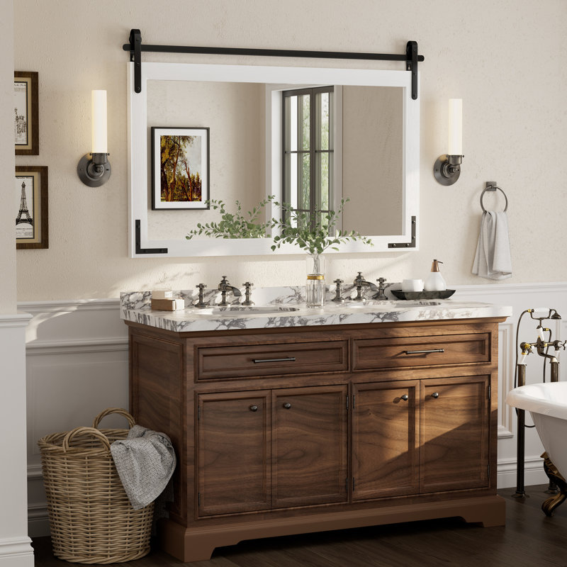 Miroir mural Amara Rustic Farmhouse, Blanc, 55 po x 36 po; Horizontale