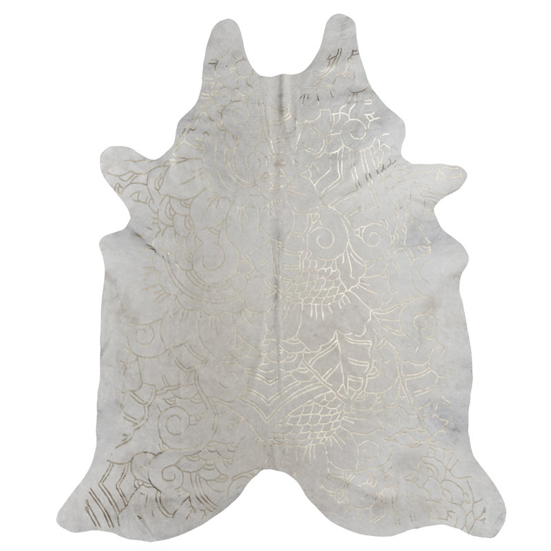Isola Hide Abstract Handmade Hand-Tufted Novelty 6' x 7' Cowhide Area Rug in Gold/Caramel, Novelty 7' x 8' , Gray