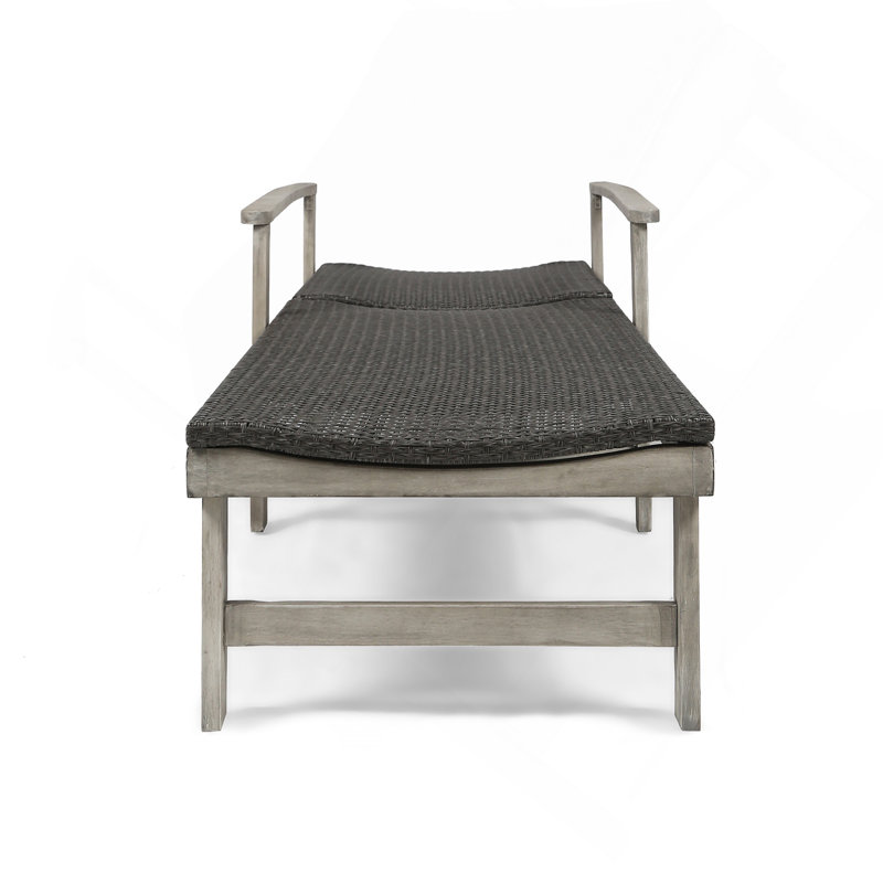 Wood + Wicker Chaise Lounge, Gray