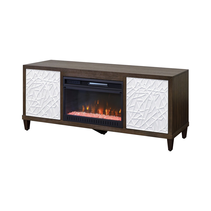 Console pour foyer en bois avec portes et meuble télé Michaella, H 26 po x l 65 po x P 15 po, Brun clair