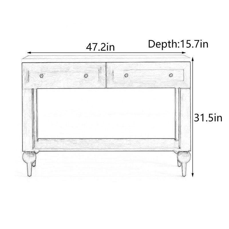 American Vintage  Solid Wood Console Table, 31.5” H x 47.2” W x 15.7” D, Black