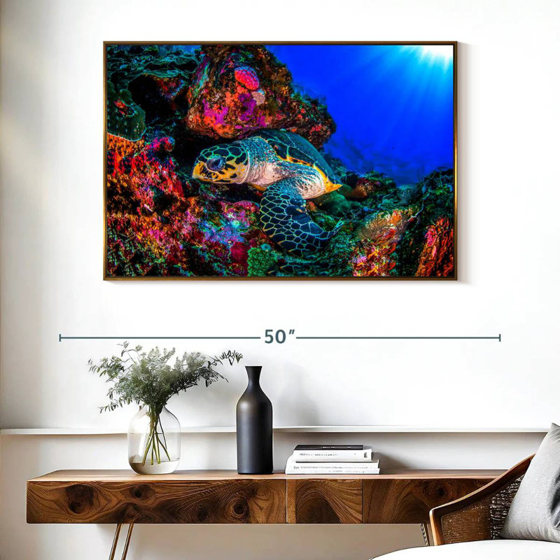 Tortue océan monde, Cadre flottant doré, 40 po x 27 po