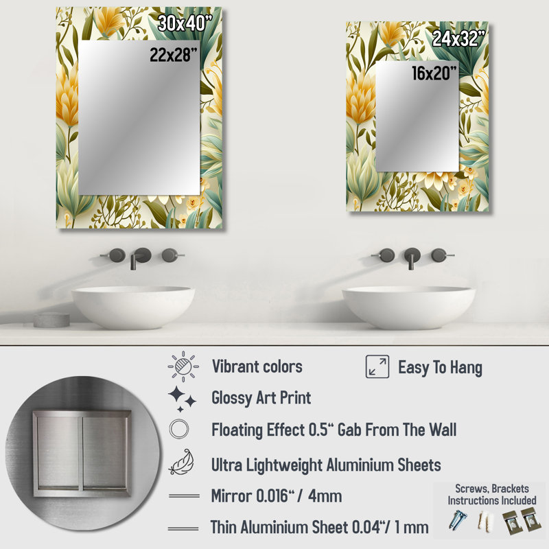 Décoration murale Subdued Oasis Boho - miroir floral, 40 po x 30 po