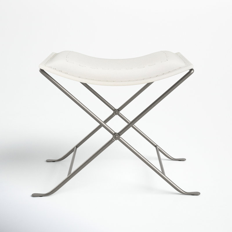 Sanford Iron Accent Stool, White Genuine Leather