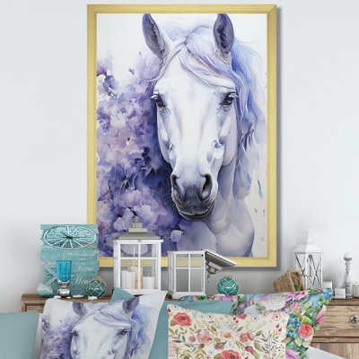 «Purple White Horse Contours Pointillism», reproduction sur toile