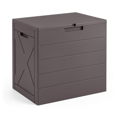Coffre de jardin extérieur, bac de rangement de 95 litres avec couvercle, poignées de transport et trou de verrouillage, brun