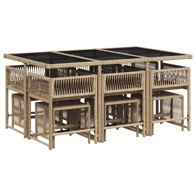 Patio Dining Set Table,, Beige, 5, 73 cm H x 165 cm W x 106 cm D, Beige, PE Rattan; Powder Coated Steel; Tempered Glass, 4