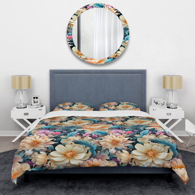 Ensemble de housse de couette Pink And Blue Boho Paisley Playfulness I, Housse de couette pour très grand lit et 2 très