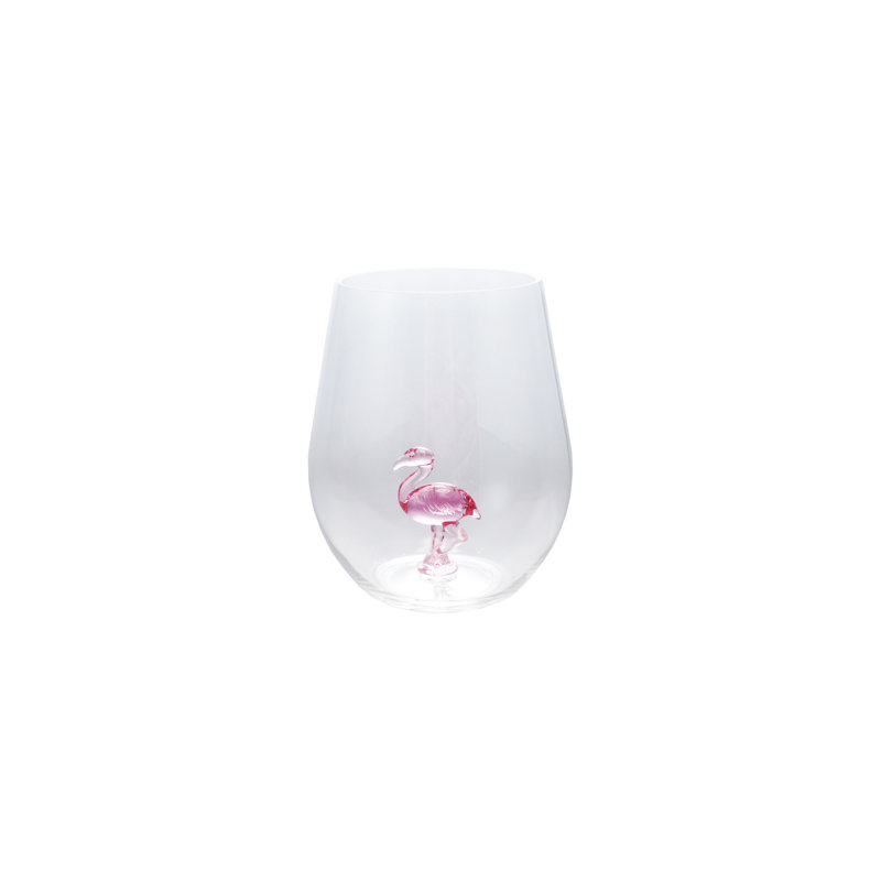 Ensemble de verres à vin sans pied en acrylique avec flamant intérieur