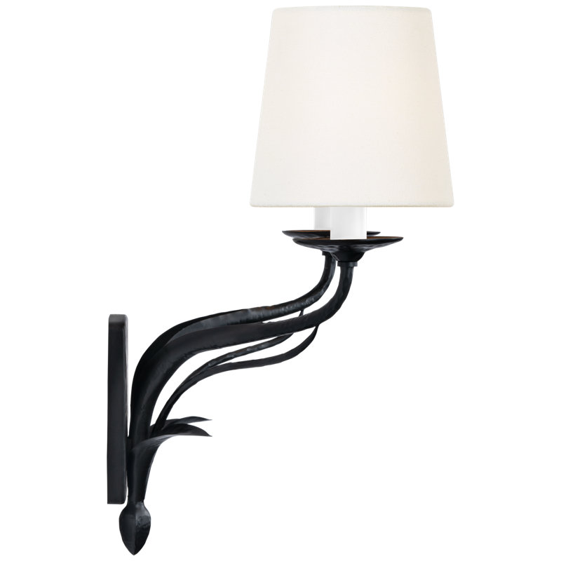 Amalfi 15" Double Sconce in Waxed Black with Linen Shades