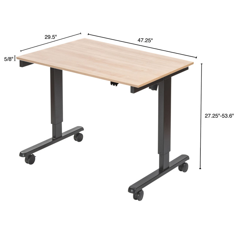 Adjustable Metal Base Standing Desk, 27.25" H x 47.25" W x 29.5" D, Natural Walnut/Charcoal