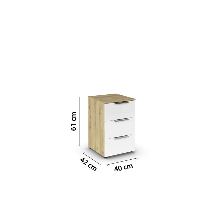 Manufactured Wood Bedside Table, Artisan Oak/White Glass/Chrome