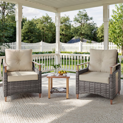 Melvarn 2-person Outdoor Wicker Lounge Chairs Two Person Bistro Set Patio Conversation Sets With Side Table