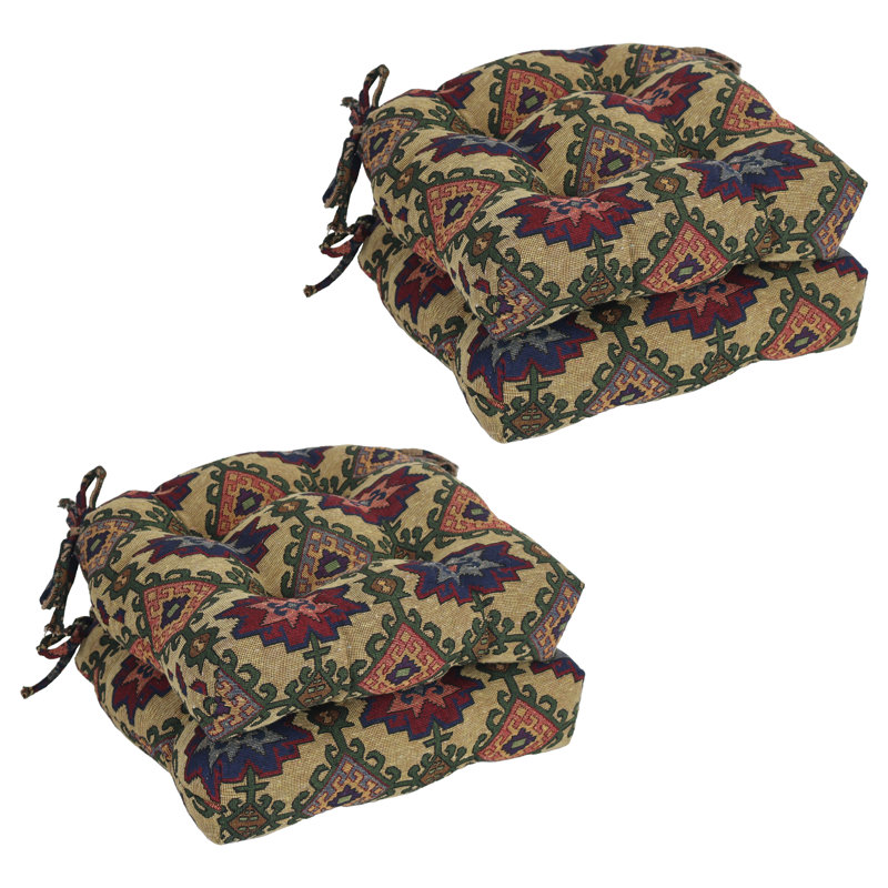16-Inch Rounded Back Woven Tapestry Tufted Chair Cushions (Set Of 4)