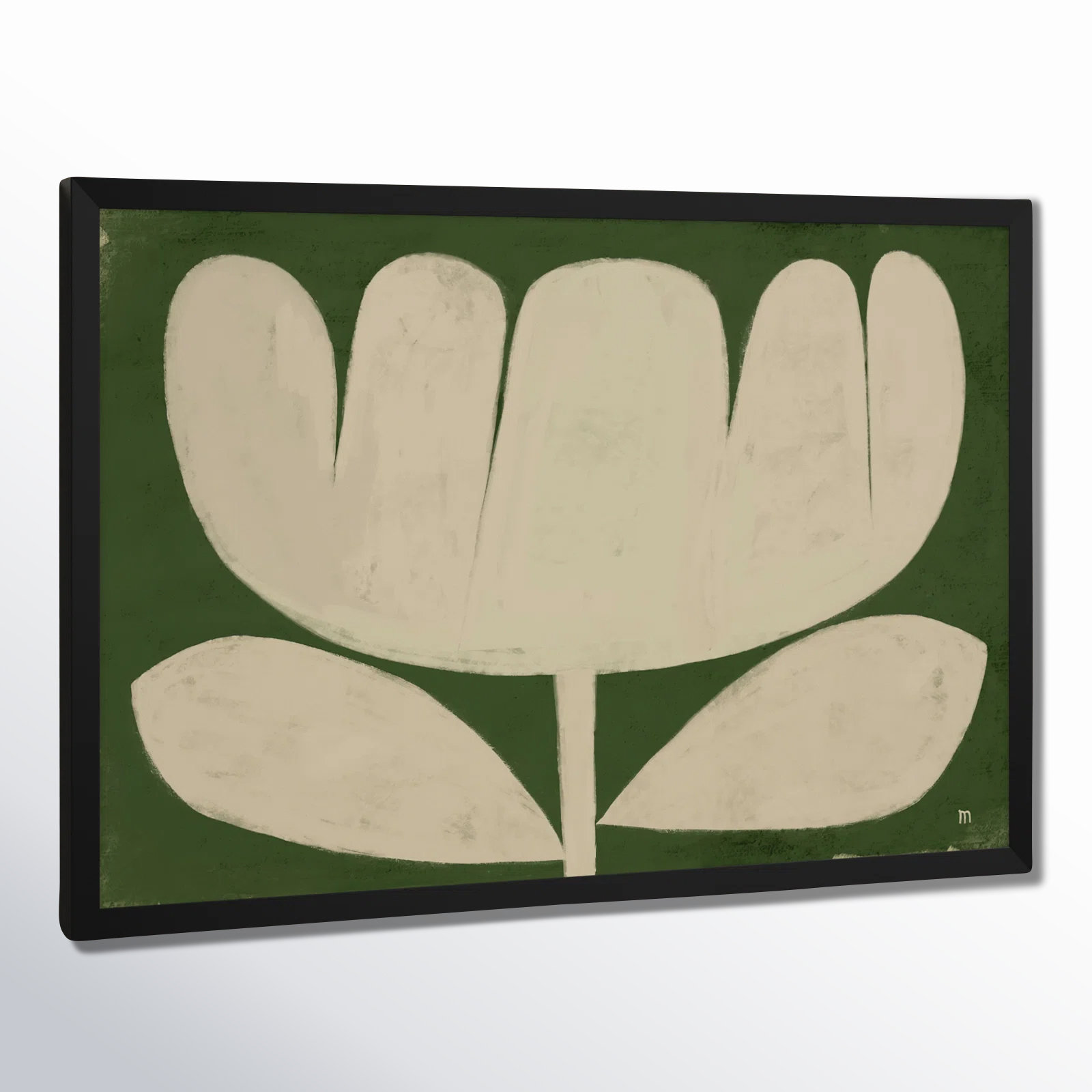 Flower on Green Painting, Black, 26.5" H x 38" W x 1.25" D
