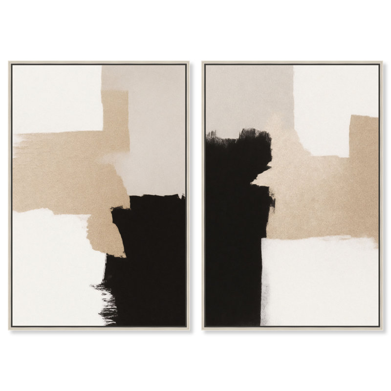 «Neutral Beige White Minimalist Set» par Art Remedy, H 54 po x l 36 po, Encadrement argenté