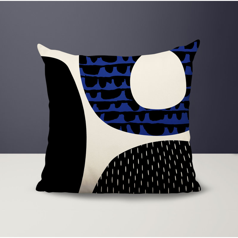 Coussin carré intérieur / extérieur pia, H 15 po x l 15 po, Bleu marine / noir / blanc cassé