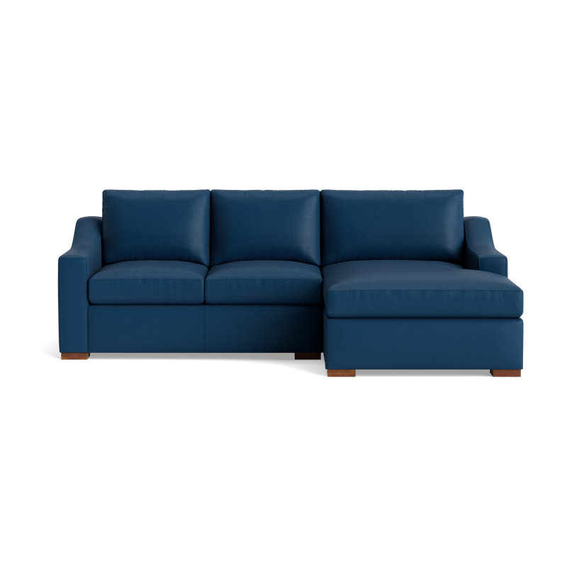 Lucca Leather Chaise Sectional, Bison Deep Blue Top Grain Leather, Right Hand Facing