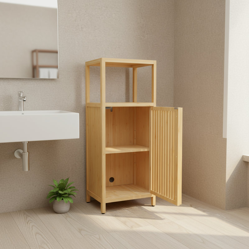 Armoire de rangement de grande capacité à porte simple de couleur naturelle, avec 1 tablette intégrée pratique, qui s'adapte de manière polyvalente à plusieurs décors, équilibrant le rangement et l'esthétique