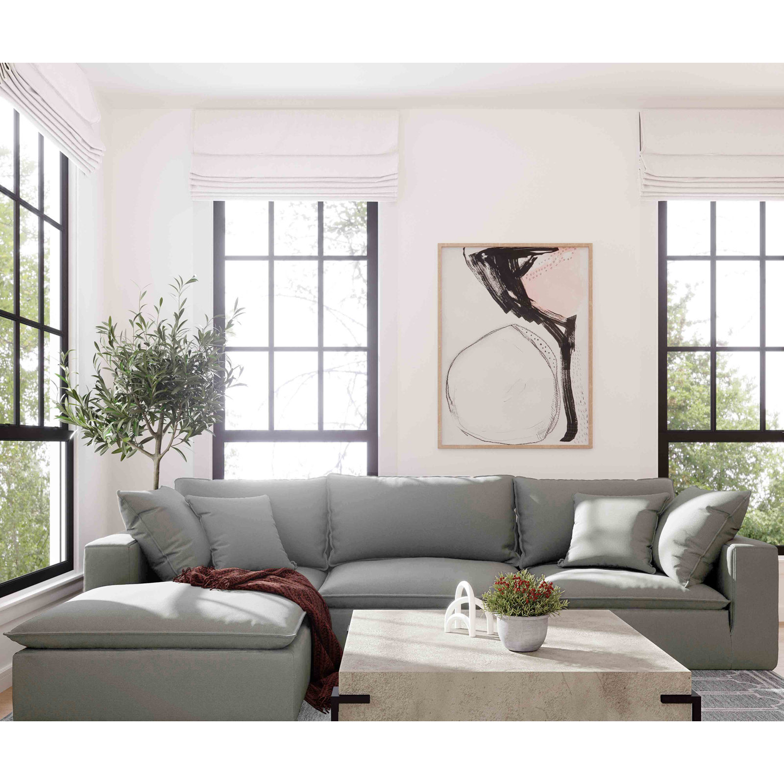 Ellaria 120'' 3 - Piece Modular Upholstered Sofa, Peyton Slate