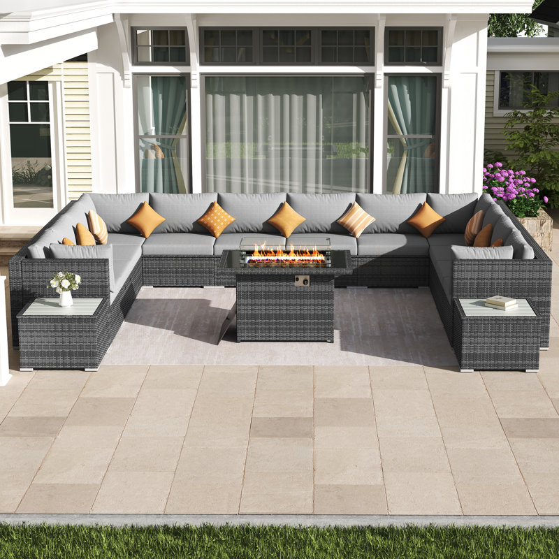 Pashko 12 - Person Modular Patio Conversation Set with Cushions, Light Gray