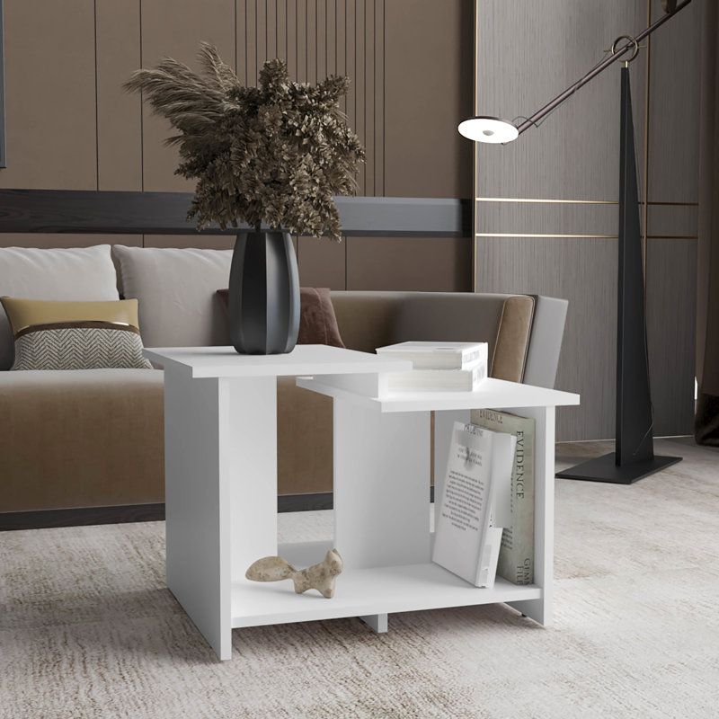 Table basse moderne et moderne avec tablette ouverte, élégante pour un usage domestique, Blanc