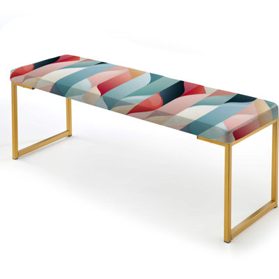 Subdued Elegance - Striped Upholstered Gold Bench