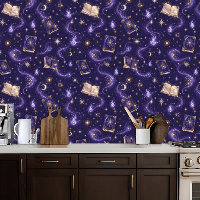 Papier peint adhésif décoratif abstrait « Livre magique » - Motif féerique - 44,5 x 300 cm (17,5 x 118 pouces) - Imperméable - Idéal pour chambre d'enfant ou salon
