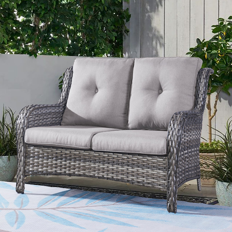 Causeuse d'extérieur en osier avec coussins de 53 po de largeur Tonry, Taupe, gris