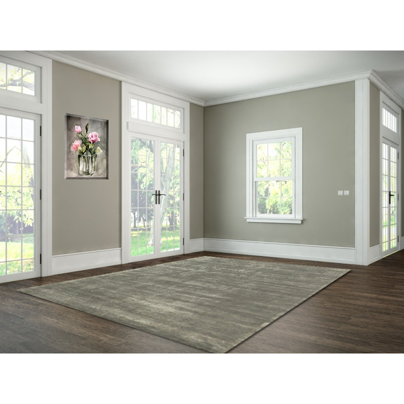 Tapis décoratif gris en laine/soie Touffeté à la main Brigg, Rectangle 5 pi x 8 pi