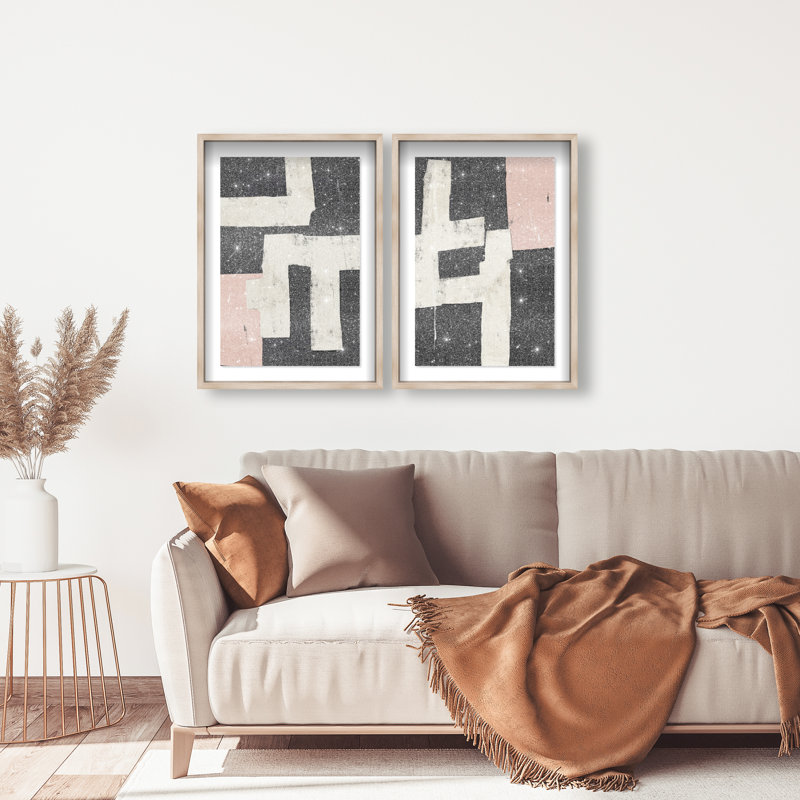 Placed together set Shadowbox Abstract Print by Oliver Gal, Black Frame, 10 x 15, 21"H x 31"W, Natural Oak Shadowbox