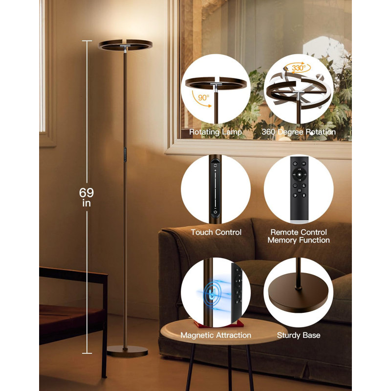 Lampe sur pied moderne à DEL avec télécommande - lumière continue à intensité variable, température de couleur réglable de 3000 K à 6000 K, éclairage à énergie efficace de 22 W pour le salon, la chambre à coucher et le bureau