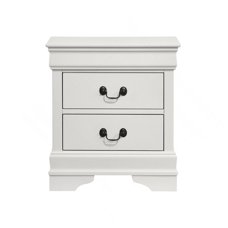 Table de chevet 2 tiroirs avec pattes de fixation, blanc