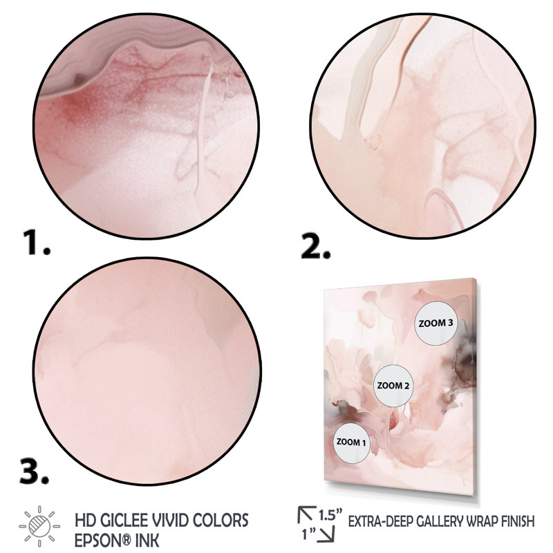 Rose délicat abstrait marbre III - art mural abstrait en marbre, Cadre photo noir, H 40 po x l 30 po x P 1,5 po