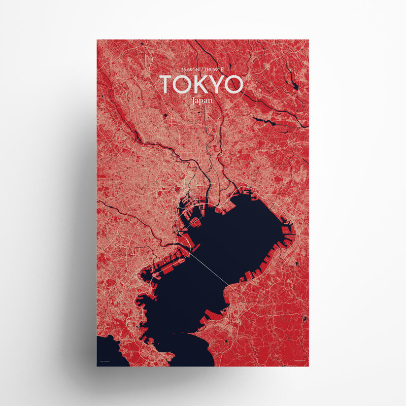 Tokyo City Map In Nautical - No Frame Print, 17cm H x 11cm W x 0.05cm D