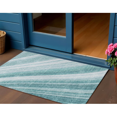 Tapis bleu turquoise et turquoise à rayures 3 'x 5'