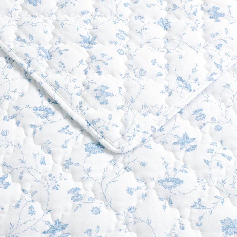 Ensemble de courtepointe réversible Laura Ashley Juliette, Courtepointe pour grand lit + 2 taies décoratives, Bleu
