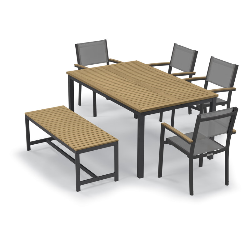 Travira Stacking Patio Dining Chair, Go Green, Tekwood Natural, Flint