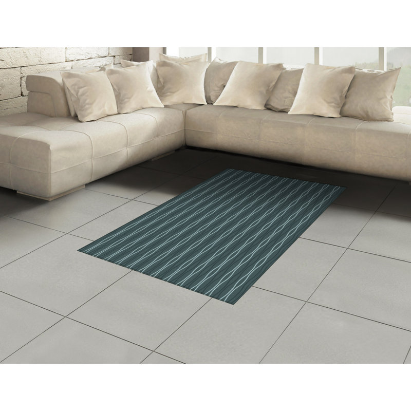 Tapis décoratif bleu à haute densité de fibres longues en polyester, Rectangle— 4 pi x 5 pi 8 po