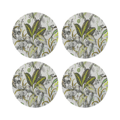 Amazonia Dovecote Black White Vegan Leather Round Coasters