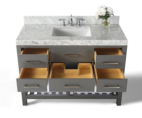 48 in. Single Vanity with Mirror, Nickel, Sapphire Gray, Carrara White