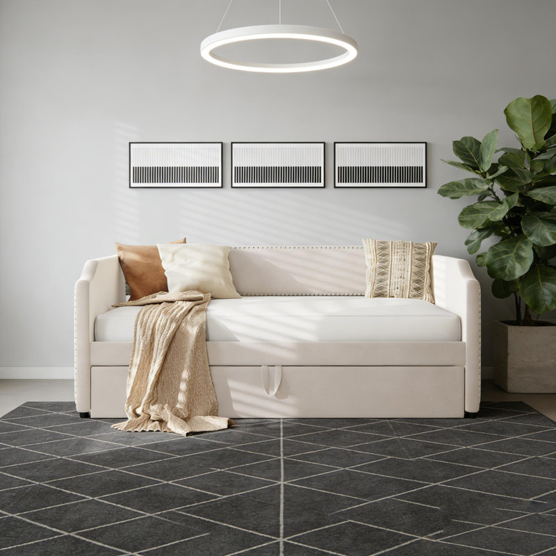 Lit de jour simple ou très grand avec gigogne, Beige