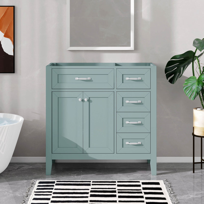 Meuble-lavabo 36 po sans lavabo, base d'armoire seulement, armoire de salle de bain avec 3 tiroirs et 2 portes, structure de meuble-lavabo en bois massif